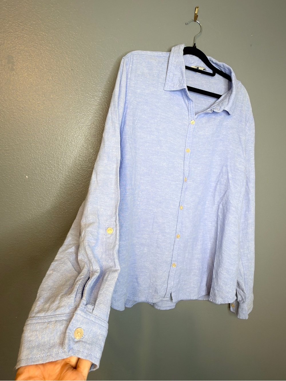 Orvis Women’s Linen Blend Blue Mother of Pearl Button-Up Long Sleeve Shirt Xl